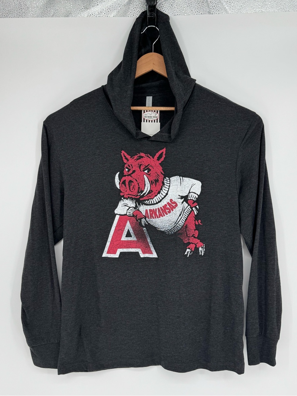 NWT Southern Trend Arkansas Razorbacks Long-Sleeve Hooded Shirt, Women’s XL